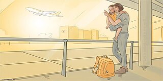 Frau Kind Beobachten Flugzeug iurFRIEND® AG