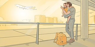 Frau Kind Beobachten Flugzeug iurFRIEND® AG